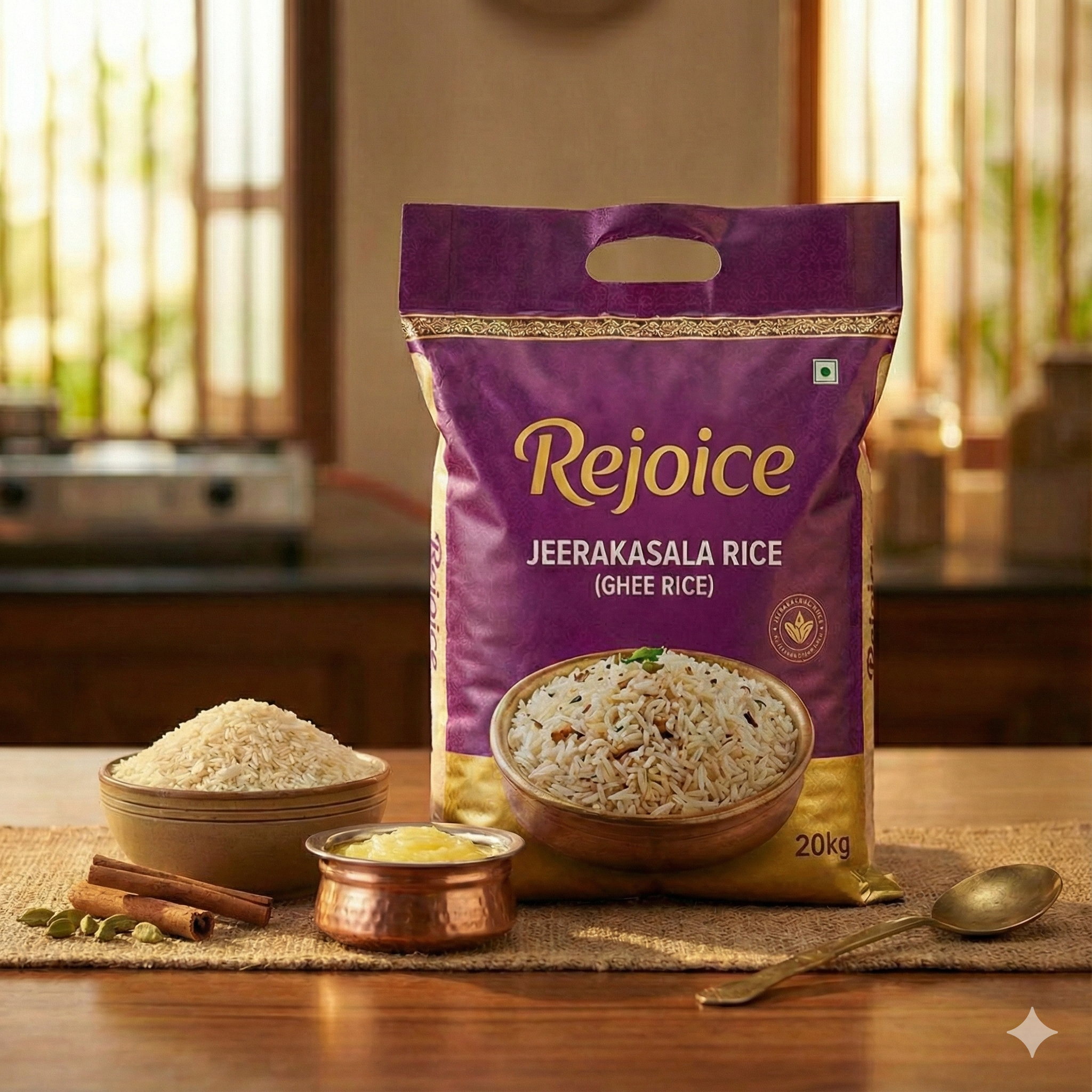 Rejoice Jeerakasala Rice (Ghee Rice) – Premium Aromatic Kaima Rice (20kg Bag)